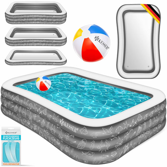 KESSER® Inflatable Pool Family Pool for Kids and Adults Garden Swimming Pool Family Swimming Pool Summer 305x183x56 cm Paddling Pool 1180 Liter Capacity Child-Friendly Includes Repair Kit & Ball