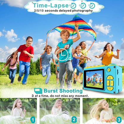 Kriogor Camera Kids, waterproof kids digital camera and video camera with HD 1080P/8MP/2 inch screen/32G TF card, gifts for kids (Blue)
