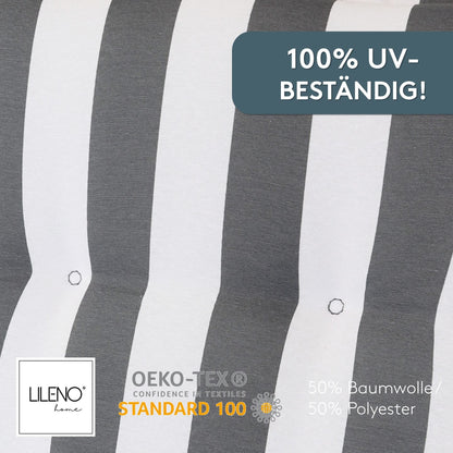 LILENO HOME garden chair cushions in block stripes gray - Set of 1 high-back chairs - Comfortable cushions for garden furniture - Seat cushions for garden chairs and folding chairs.