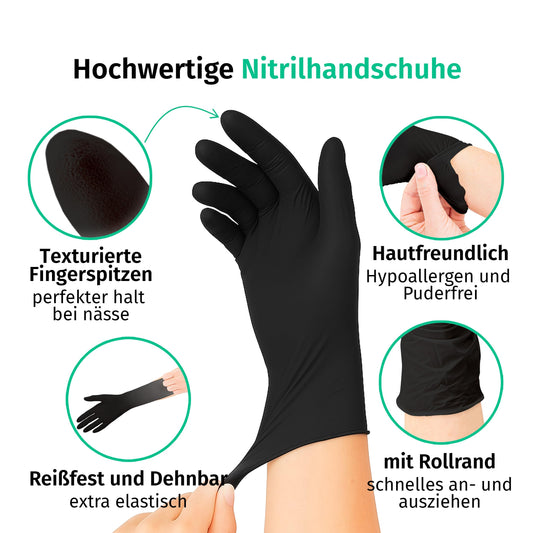 Black XL Nitrile Gloves - 1000 (10x100) Pieces Disposable Gloves, Medical Gloves, Powder-Free, Latex-Free, for Medical, Kitchen, Cleaning, Cosmetics, Household