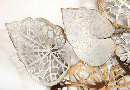 Kobolo wall decoration metal art 3D - GOLDEN Leaf - made of metal in gold and white
