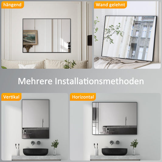 Goezes Black Mirror 50x70cm Bathroom Mirror Black Metal Frame Decorative Bathroom Wall Mirror for Bathroom, Living Room, Guest WC