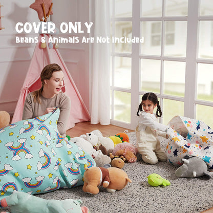 Nobildonna Bean Bag Chair Cover for Kids and Adults, extra large bean bag without filling, plush toy holder and organizer, premium canvas, 250 l (Starry Night)