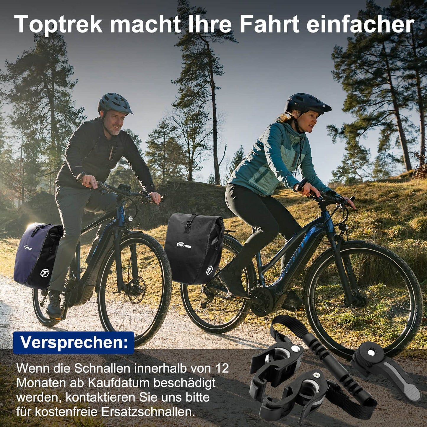Toptrek bike bag rack, Waterproof bike bags for rack with buckle of the new generation, Bike bag rear rack 23-28L with reflectors and compartments (1 pack)