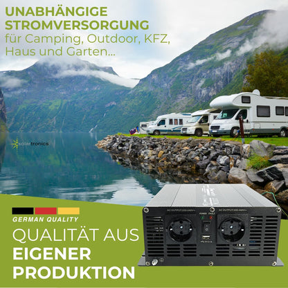 solartronics Voltage Converter Inverter NM 2000-4000 Watt 12V to 230V black USB Schuko Garden Camping RV (2000 Watt 12v - with 10m cable remote control)