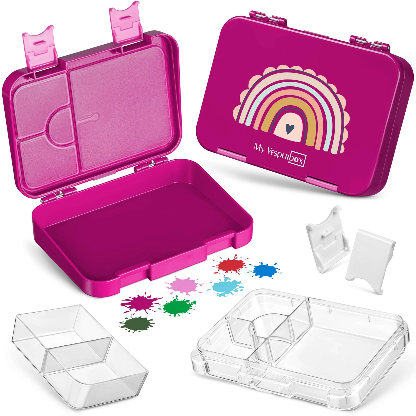 My Vesperbox - Len - Bento Box Kids - Lunchbox with 4+2 compartments - extremely durable - sandwich box - perfect for kindergarten and school (Purple Rainbow)