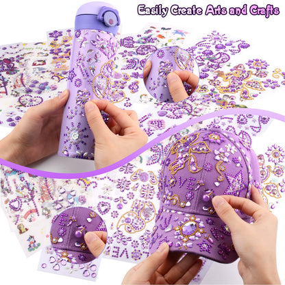Gifts for girls DIY water bottle baseball cap, customize with gemstone unicorn stickers, back to school birthday gift for girls ages 4-13, hat crafting.