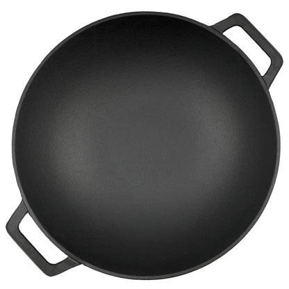 BBQ-Toro Cast Iron Wok Pan Ø 35.5 cm | Pre-seasoned | Flat bottom wok | Cast iron pan for gas grill and electric stove | Induction compatible, thermoresistant.