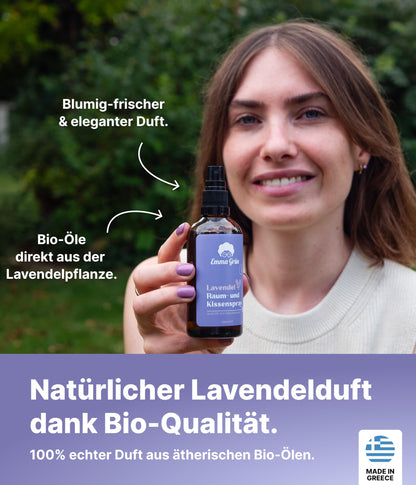 Emma Green® Lavender Spray & Pillow Spray 3x 100ml [ORGANIC QUALITY] - Lavender spray for pillows - With pure Lavandula Angustifolia - Lavender pillow spray for falling asleep - Lavender oil spray