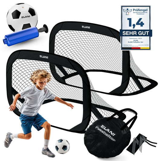 ELANI Soccer Goal Kids Pop-Up 2er Set - foldable with ball & pump, 50% smaller + easy assembly, mini soccer goal small, goal, soccer goals for garden kids, soccer goals, soccer goal, soccer