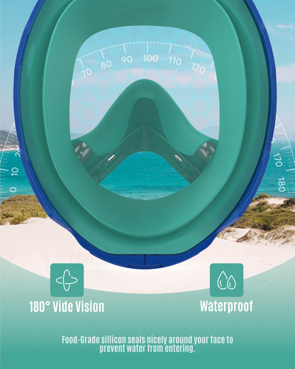 G2RISE® Kids Snorkel Mask, full face diving mask, CO2-safe, anti-fog and dry top snorkel full mask (Blue Green)