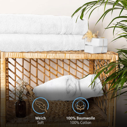 Comfortec 2 piece sauna towel set 80x200 cm made of 100% cotton, XXL sauna towels, sauna hand towel, soft, large, terry cloth, quick-drying, white.