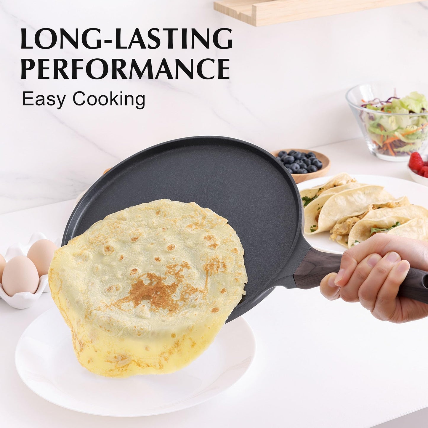 SENSARTE Black Crepe Pan 30cm Non-Stick Skillet Omelette Pancake Flat Pan with Swiss Granite Non-Stick Coating, Bakelite Handle, Induction Compatible, PFOA PFOS Free.