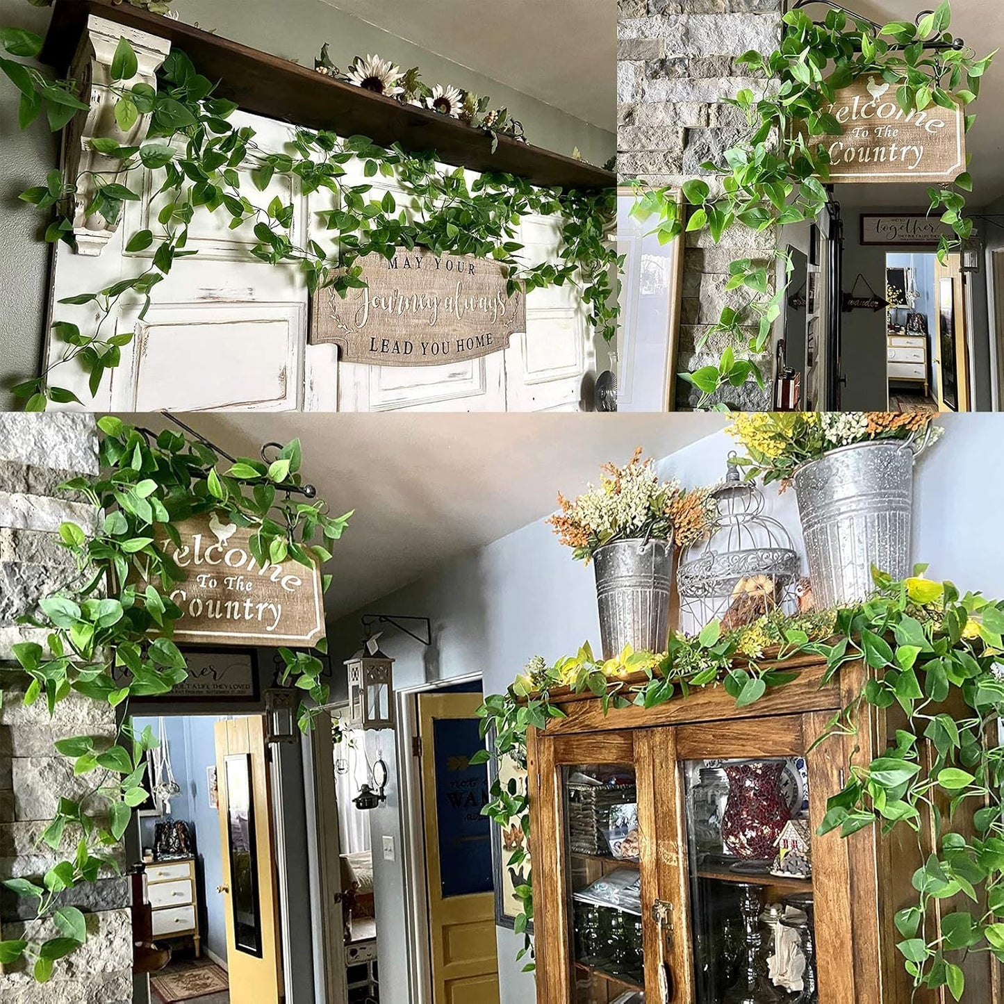 Ageomet Artificial Hanging Plants, 1.1m, artificial ivy, artificial hanging plants, kitchen plants for wall, home, room, indoor and outdoor, set of 3.