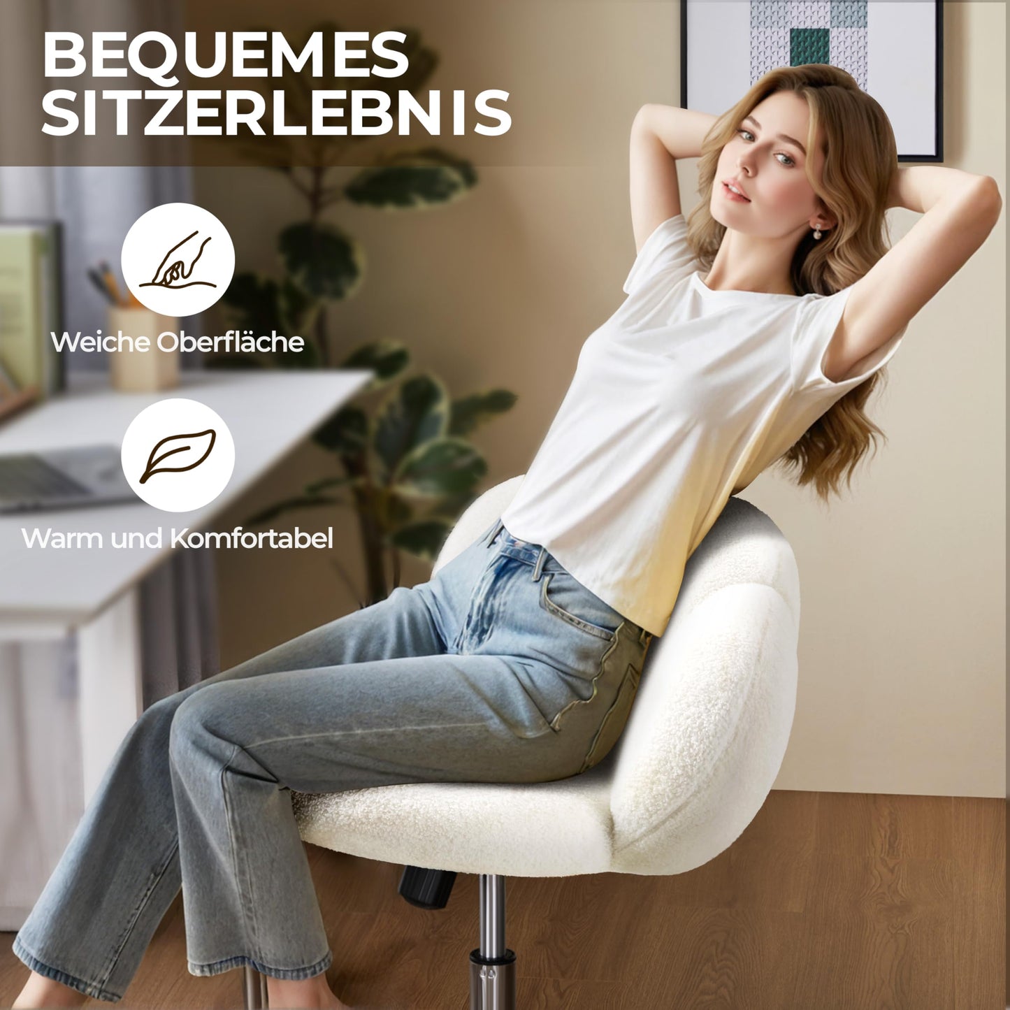 Yaheetech Cloud-shaped Office Chair Ergonomic Desk Chair with up to 136kg Capacity Adjustable Height Computer Chair for Bedroom Office Living Room White