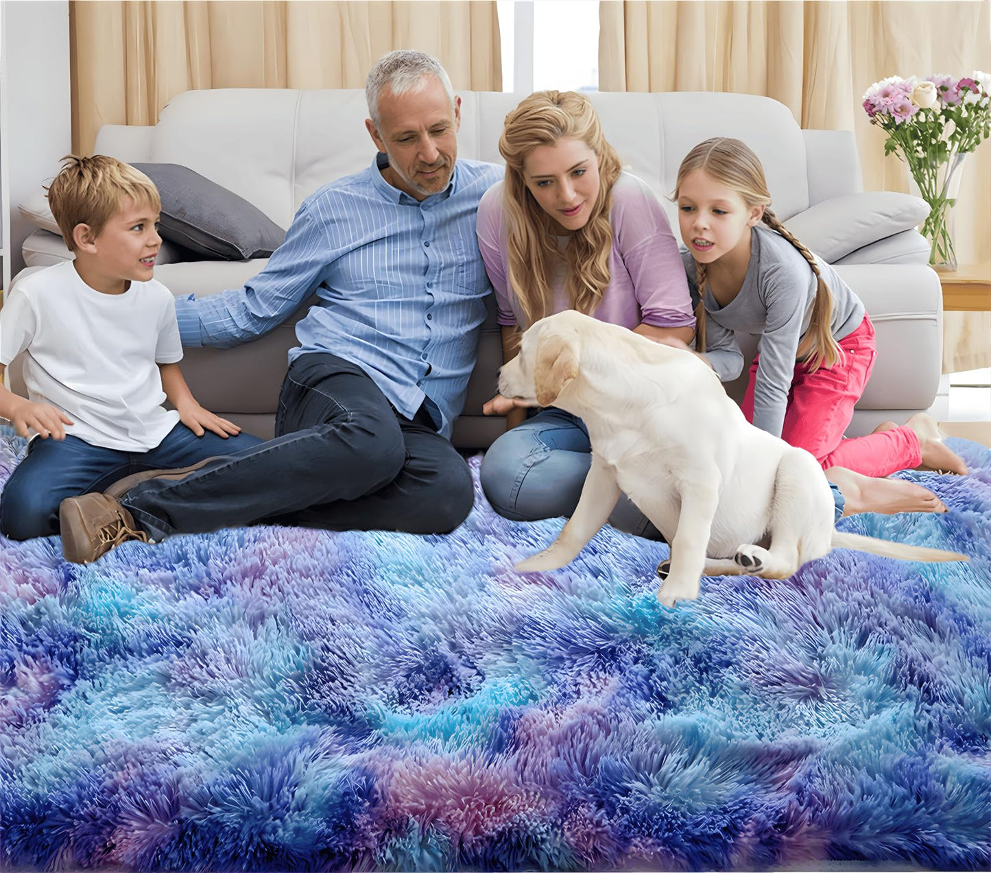 SUBEEN Carpet Living Room Shaggy - Fluffy plush carpet, modern style, colorful rug for living room, bedroom, kid's room (Blue Purple, 120x200cm)