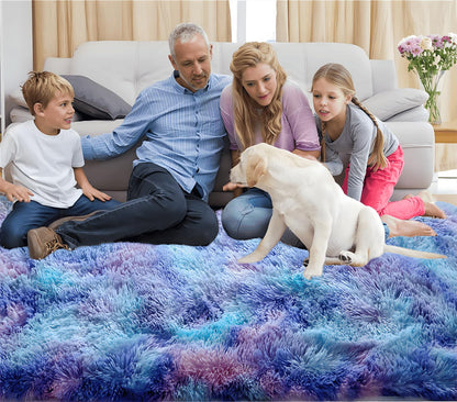 SUBEEN Carpet Living Room Shaggy - Fluffy plush carpet, modern style, colorful rug for living room, bedroom, kid's room (Blue Purple, 120x200cm)