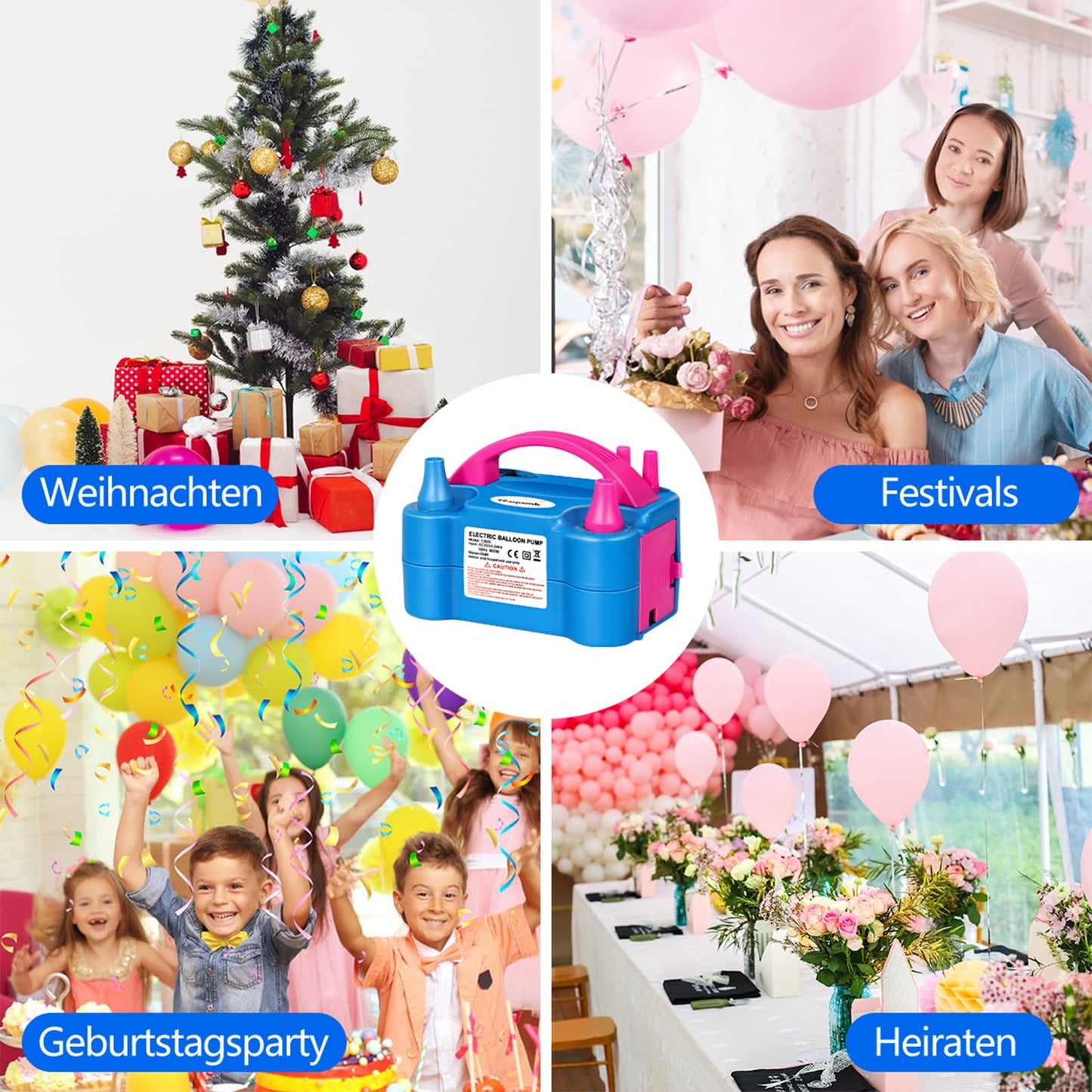 Electric Balloon Pump Quiet, 600W Electric Balloon Pump, Intelligent 2 Mode Electric Balloon Pump, Portable Pump for Balloons, Balloon Pump for Party, Wedding, Christmas