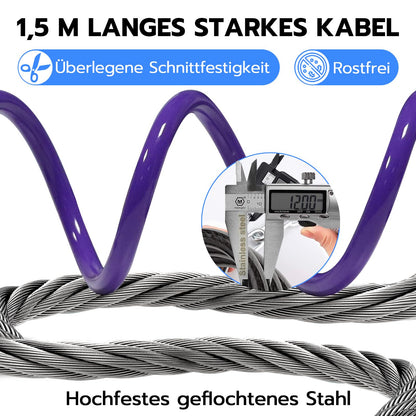 Anweller bike lock with fingerprint, 1.5m cable lock waterproof portable with bike lock holder, smart lock recordable with 20 fingerprints, anti-theft security made of 12mm steel wire.