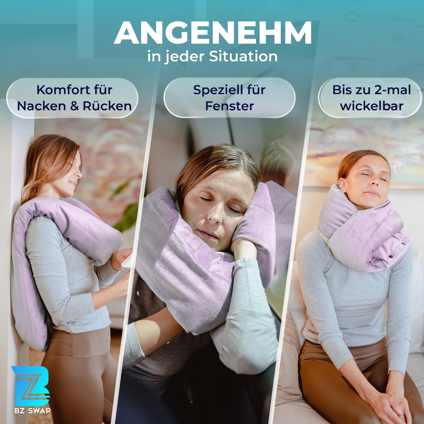Premium Travel Neck Pillow - Flexible travel pillow for restful sleep on airplane, car, and office - Comfortable and lightweight neck pillow for travel - Neck pillow for airplane travel (Violet)