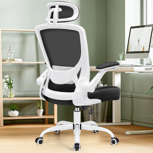 KERDOM Office Chair Desk Chair Ergonomic, Executive Chair with Adjustable Headrest, Armrests, Swivel Chair Tilt Function up to 135° Office Chair 150 kg White
