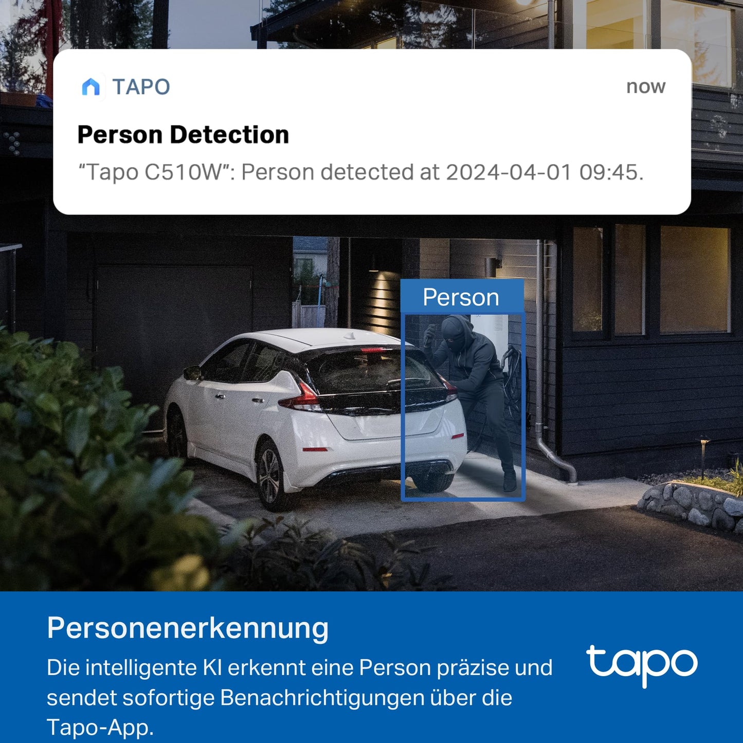 Tapo C51A 2K WiFi Outdoor Surveillance Camera, 360° Pan/Tilt, Full Color Night Vision, Person Detection, Motion Tracking, Two-Way Audio, microSD Card up to 512 GB.