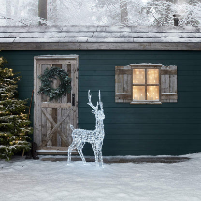 Lights4fun 120cm Swinsty LED Reindeer Figure Acrylic Christmas Decoration White Timer Outdoor and Indoor Reindeer Illuminated Outdoor
