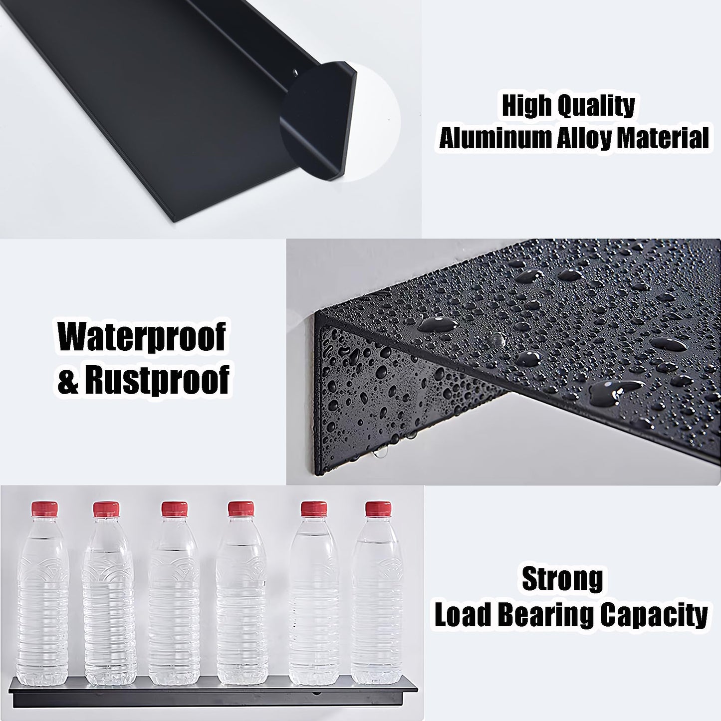 HNVNER Shower Caddy Without Drilling 2 Pieces, Metal Wall Shelf Black 40CM, Shampoo Holder for Shower, Floating Shelf for Storage for Bathroom, Living Room, Kitchen, Bedroom, Office