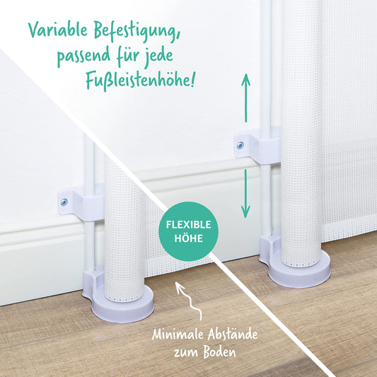 FIELDBUNNY© Retractable stair gate - Variable wall mounting prevents risky squeezing through - Baby safety gate extendable up to 150cm - gray