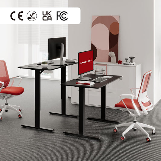 SANODESK Electric Adjustable Desk with FULL DESKTOP, Ergonomic Standing-Sitting Table, 110 x 60 cm, black - For home office and home office