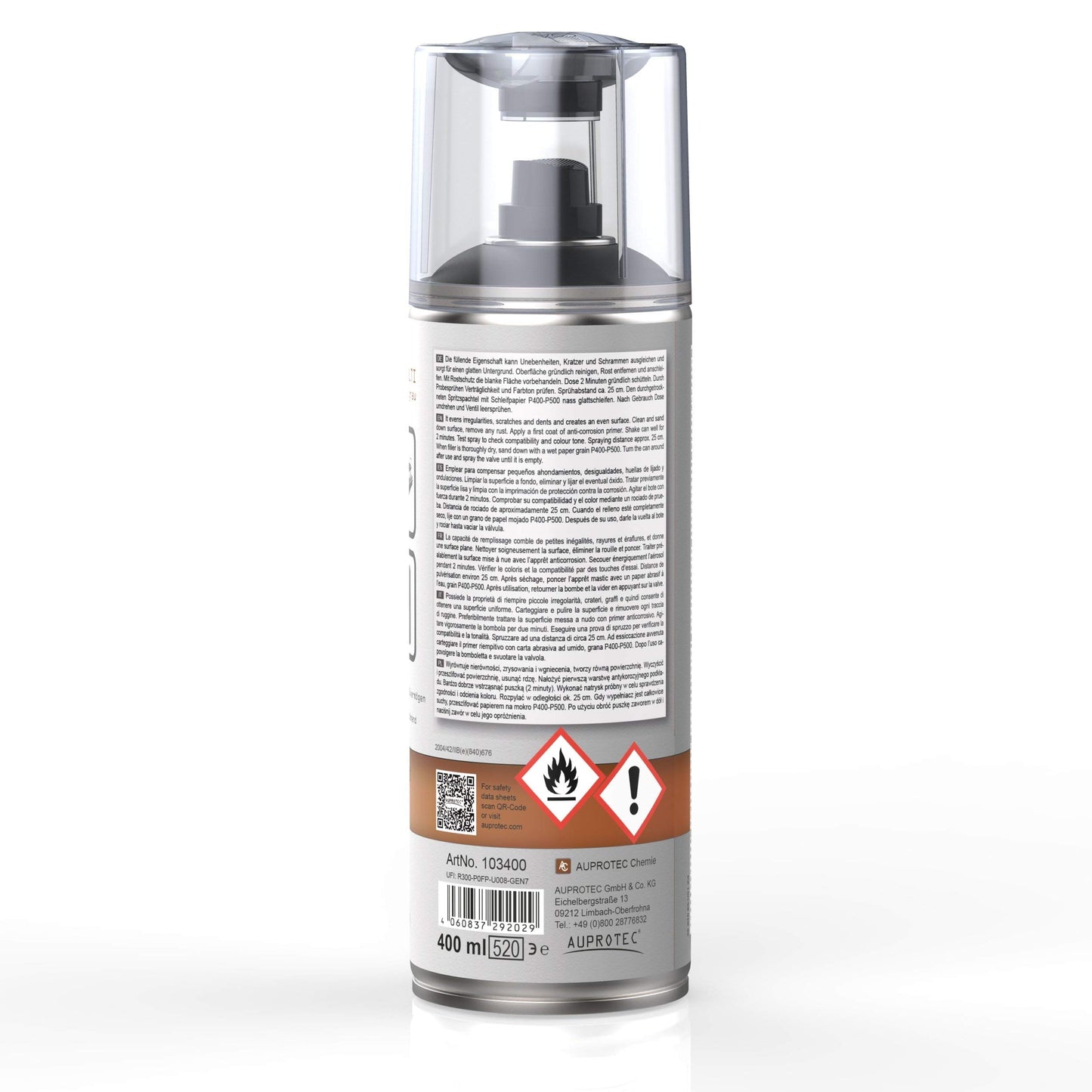 AUPROTEC Primer Filler AUPROFILL MULTI for car paint priming spray gray 12x 400ml + 1x Original gun handle