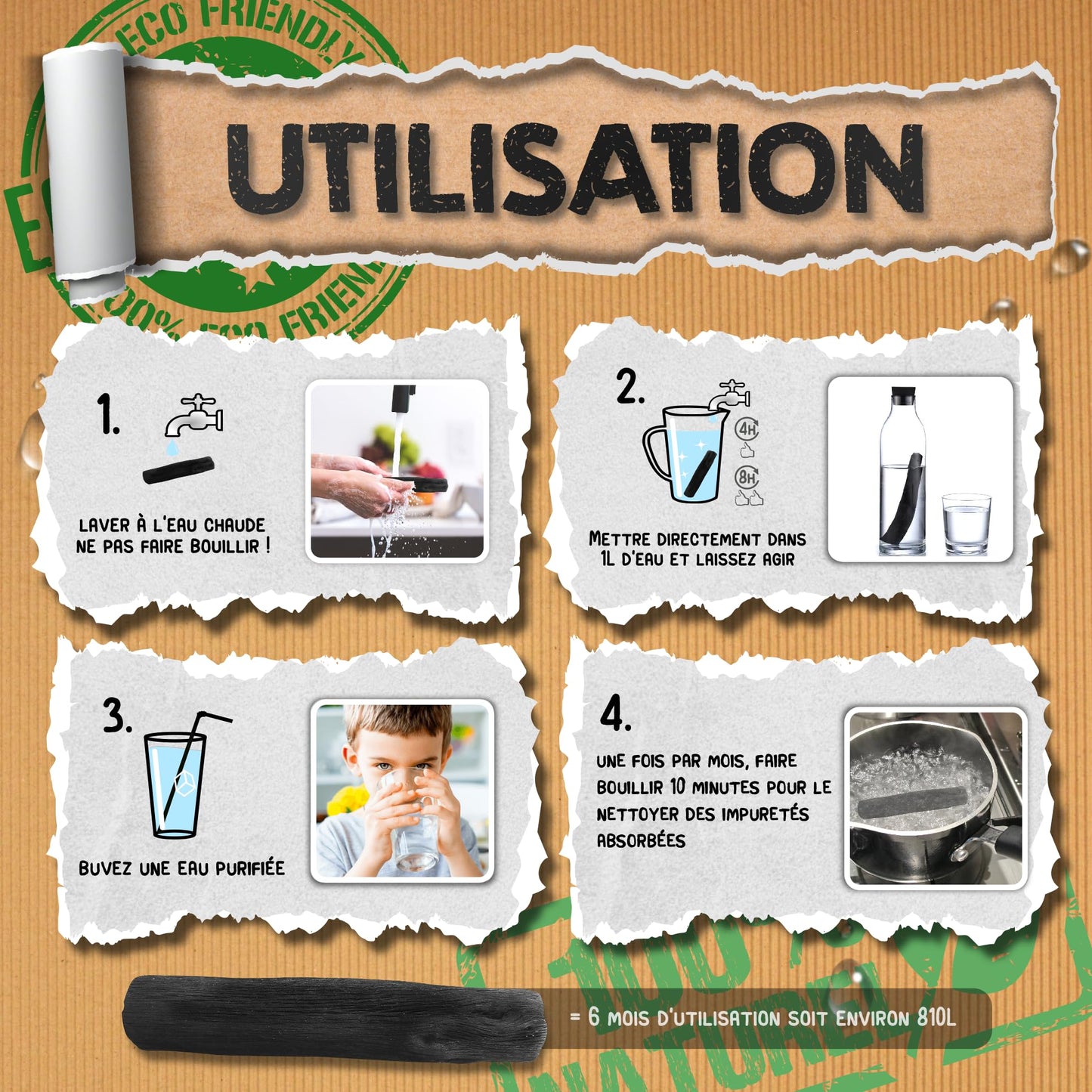 Baytiz® Activated Charcoal Water Filter - Binchotan Activated Charcoal Filter for Water Purification - Water Filter Pitchers Charcoal Water Purifier Air Purifier Charcoal Drinking Bottle Charcoal Filter Drinking Water mm