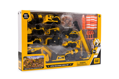 CAT® Construction Little Machines Mega Set I With 40 pieces I Includes vehicles, a crane, traffic signs, cones, blocks, and cylinders I For kids aged 3 years and up.