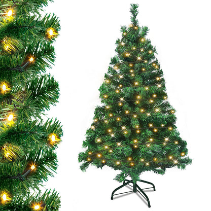 Artificial Christmas tree with lighting 180 warm white LEDs including metal stand 367 tips, PVC Christmas tree for Christmas decoration reusable (150cm, Green PVC+LED)
