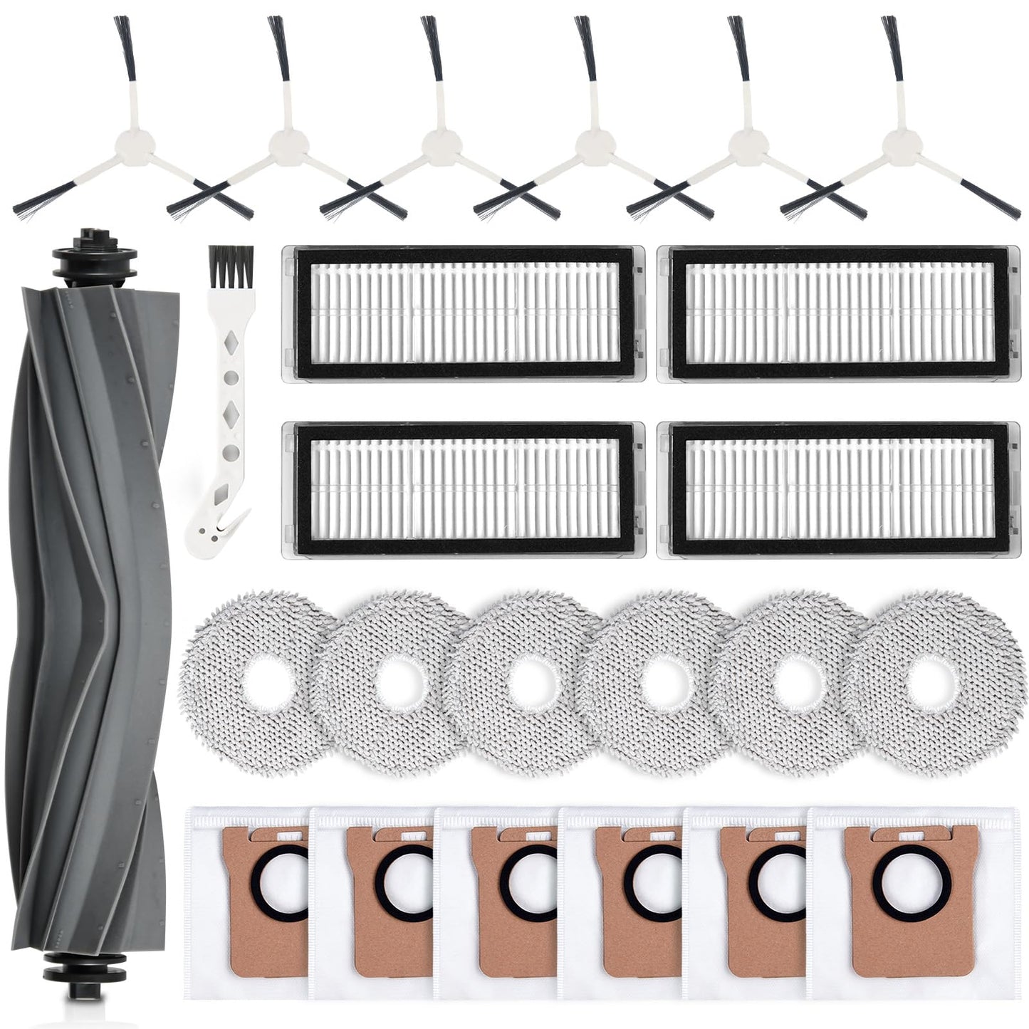Alloytool 24-piece accessory set for Dreame L20 Ultra / L20 Ultra Complete robot vacuum, replacement parts include 1 main brush, 4 filters, 6 mopping cloths, 6 dust bags, 6 side brushes, 1 cleaning brush.