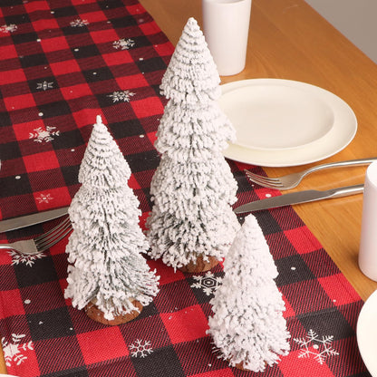 3 pieces Mini Christmas tree with wooden base for Christmas table decoration. Artificial Christmas tree perfect as a holiday gift.