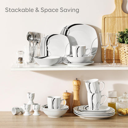 VEWEET porcelain tableware 'Fiona', 40 pieces | Set includes dinner plates, dessert plates, soup bowls, coffee cups, and egg cups | Service for 4-12 people