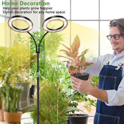 Niello Grow Lamp with Stand, 2-Head LED Plant Light for indoor Plants, Full Spectrum Growth Lamp, Auto on/off 3/9/12H Timer, 10 dimmable Levels, Adjustable Height for tall Plants.