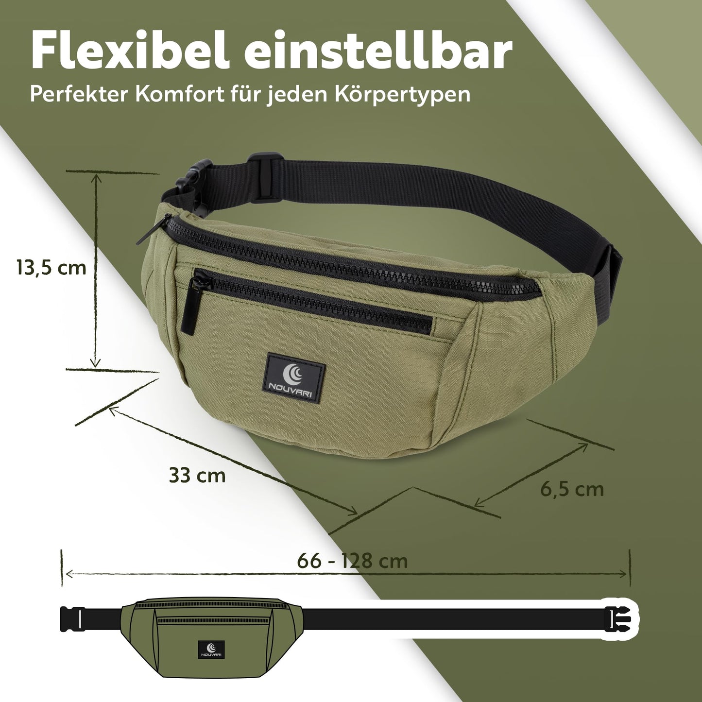 Fanny pack for women and men Black Waist bag for festival, camping & sports Unisex Water-resistant hip bag for travel, outdoor & hiking (Olive)