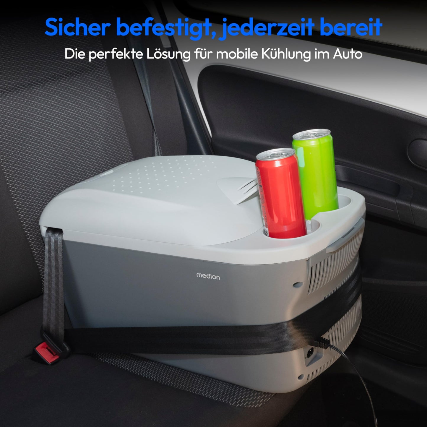 MEDION Coolbox 2in1 Cooling and Heating (16 liters, mobile electric car coolbox, thermoelectric, mini fridge, 2in1 connection 230V & 12V, carrying strap, for holidays, camping and travel, MD13100)