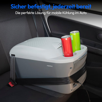 MEDION Coolbox 2in1 Cooling and Heating (16 liters, mobile electric car coolbox, thermoelectric, mini fridge, 2in1 connection 230V & 12V, carrying strap, for holidays, camping and travel, MD13100)