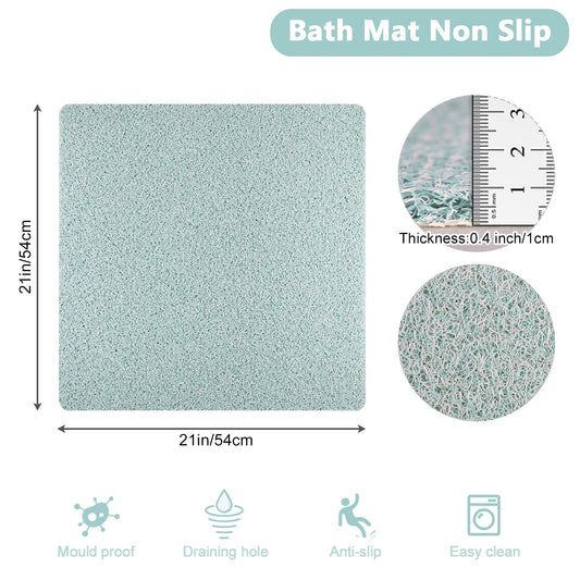 Square shower mat, non-slip anti-mold bath mat 53x53 cm, luffa shower mats for indoor shower, quick-drying bath mat for bathroom floor, bathtub mat for elderly people.