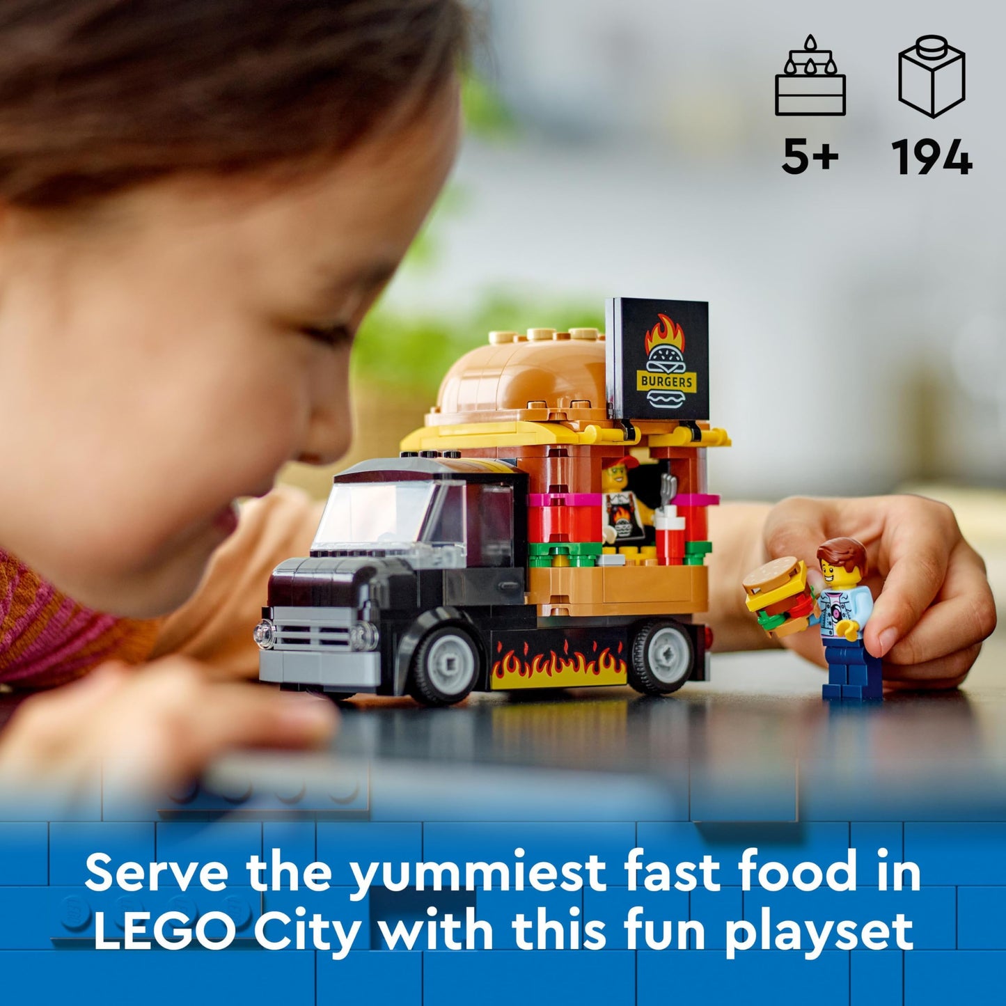 LEGO City Police Truck with Lab, Police Set with Quad and Truck Toy for Kids & City Burger Truck, Building Set with Toy Car for 5-year-old Children.