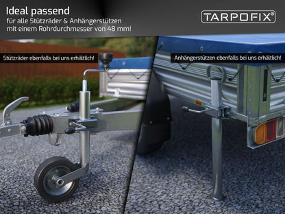 Trailer support wheel holder made of galvanized steel | Clamp holder for trailer support wheel & stands | Extremely strong support wheel holder for Ø 48mm trailer support | 4 pieces
