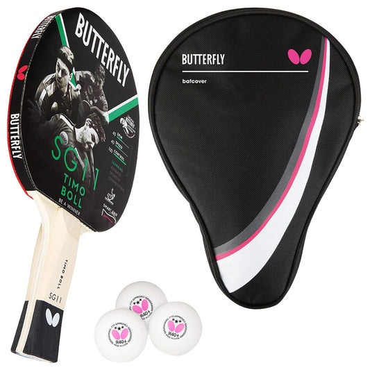 Butterfly Timo Boll SG11 table tennis racket + table tennis cover Drive Case + 3*** ITTF R40+ table tennis balls | table tennis racket set | table tennis hobby set