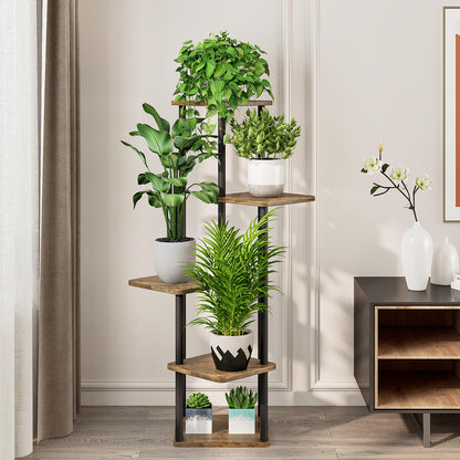 VASZOLA 5-Tier Wooden Flower Rack Plant Stand, Multi-layer Flower Shelf Plant Holder Flower Bench Flower Staircase Plant Staircase Stand Shelf for Indoor Garden Balcony Decor (Black)