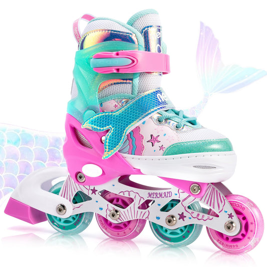NEMONE Inline Skates for Girls Kids 4 Sizes Adjustable Green Pink inline skates for kids Indoor Outdoor Girls Kids