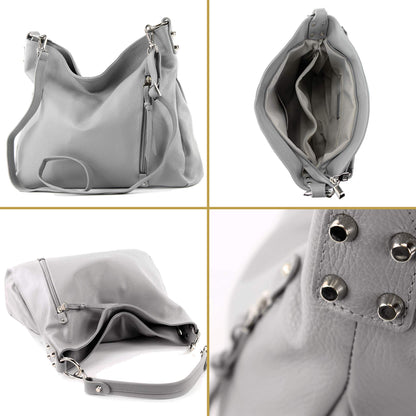 modamoda de T183 women's shoulder bag handbag tote bag real leather large handmade in Italy, color: leaf green