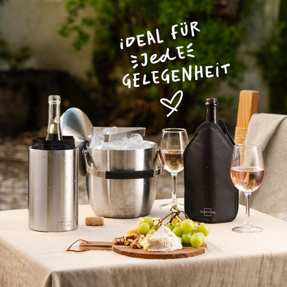 SILBERTHAL Wine Cooler Stainless Steel Double-walled with 2 Cooling Elements - Active Cooling with Cooling Sleeves - Ideal for White Wine and Rosé