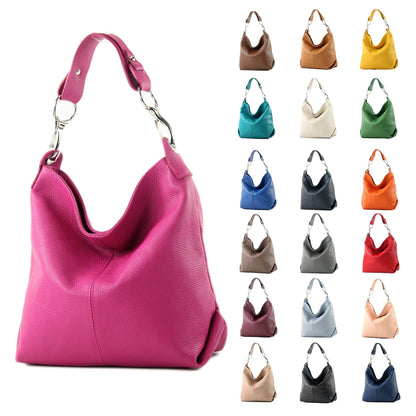 modamoda de T168 Women's Leather Shoulder Bag Handbag Medium handmade in Italy, Color: Red